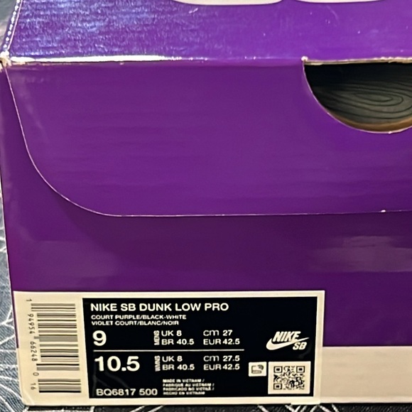 DS NIKE SB DUNK LOW PRO COURT PURPLE SZ MENS 9 BQ6817 500 NEW DEADSTOCK - Picture 10 of 10